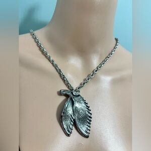 Large Vintage Tortolani Pendant Pewter ?   Leaves only pendant signed